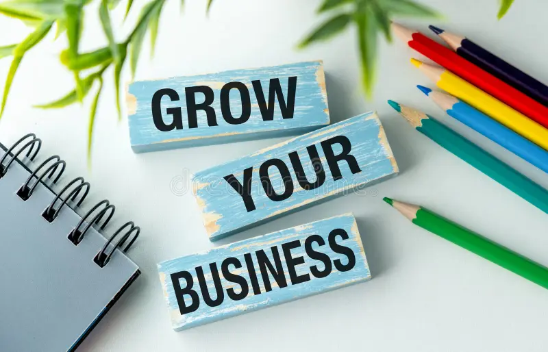 concept words grow your business wooden blocks beautiful white table colored pencils leading to success 408779341